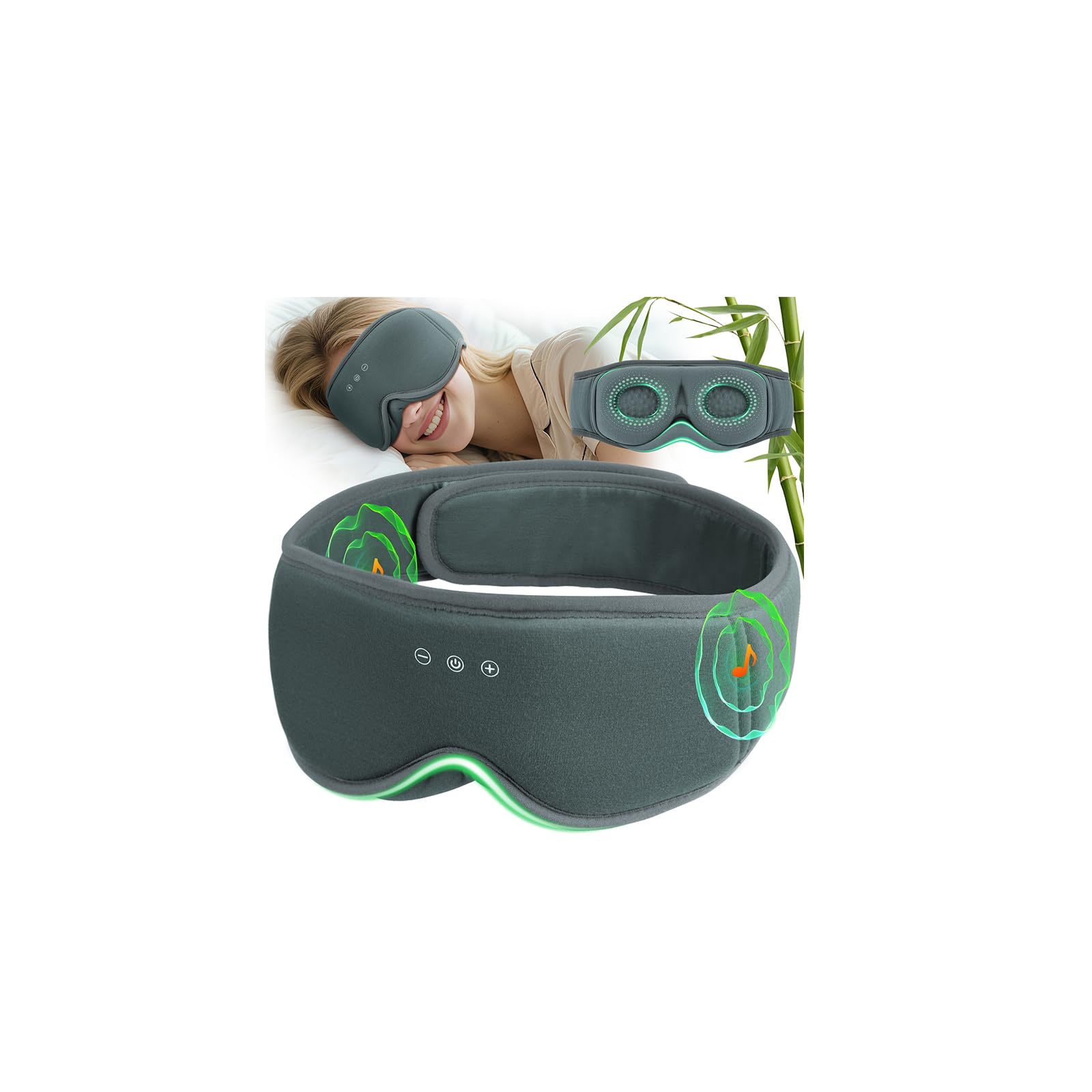 MUSICOZY Bambus-Baumwolle Schlafmaske mit Kopfhörer, 3D Schlafkopfhörer Bluetooth v5.4 Augenmaske Schlafmaske Für Seitenschläfer, Sleep Mask Waschbar Schlafbrille mit Mikrofon für Herren/Frauen