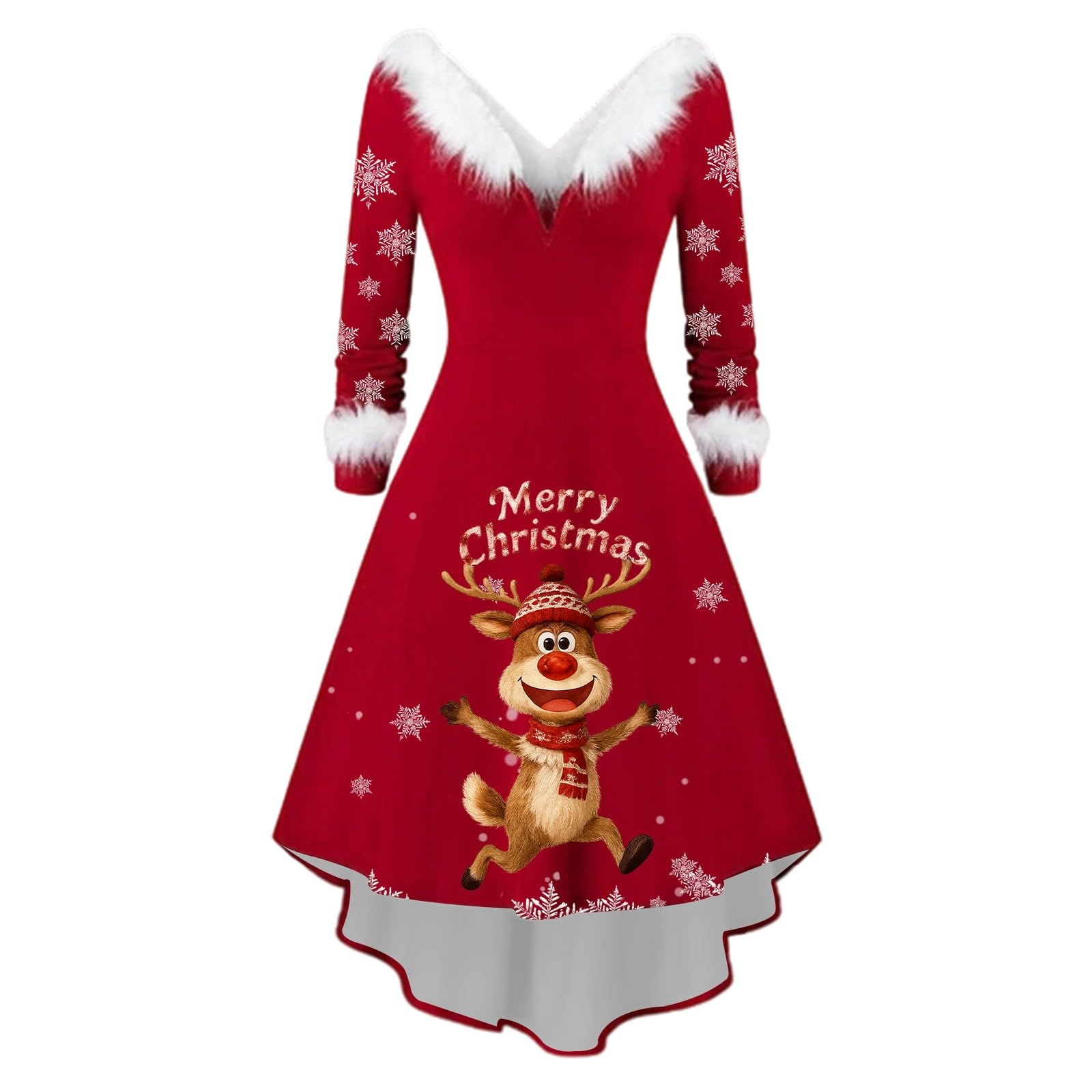 Abiti Natale Donna- Abito Babbo Natale Costume Adulto Vestiti Donna Elegante Lungo da Sera Natale Velluto V-Collo Vestito Babbo Natalizio Costume Natale Donna Abiti da Cerimonia Invernali Abiti Party
