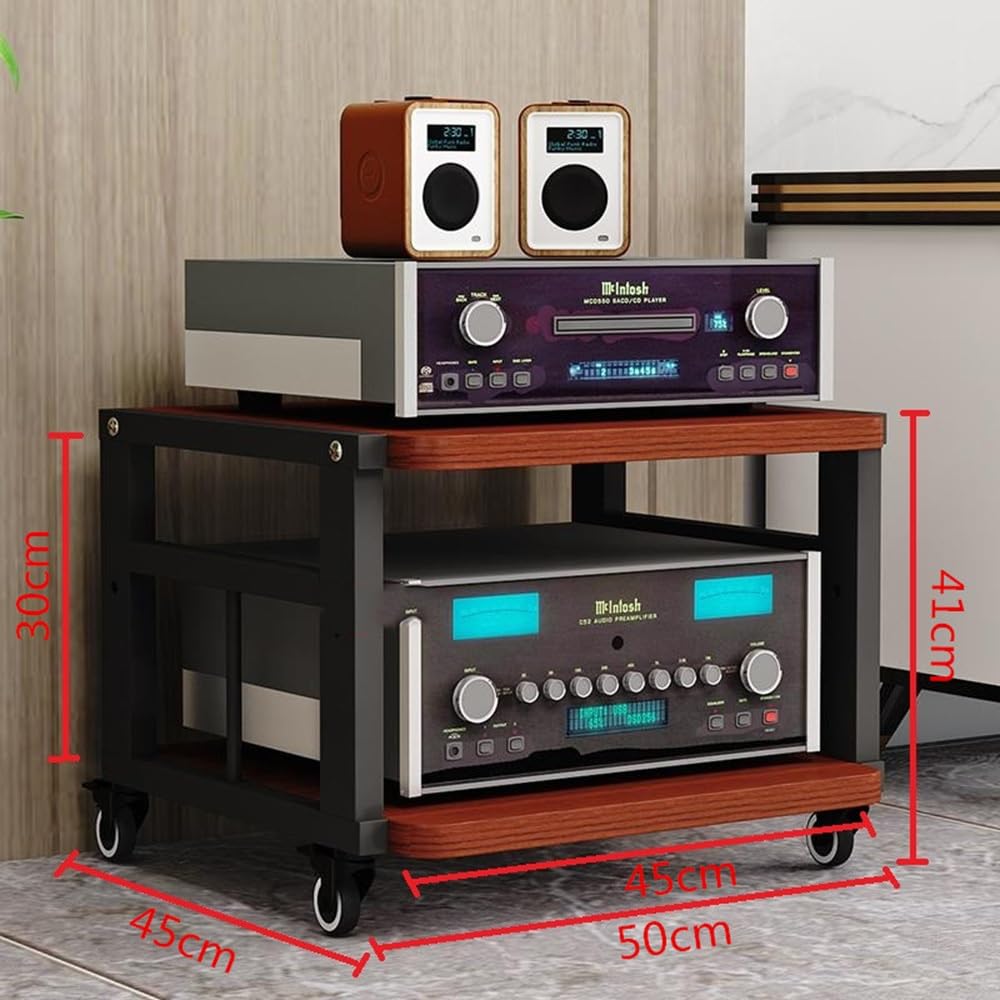 Wytrzymały wózek do przechowywania multimediów audio, regulowane półki HiFi, mobilna szafka do salonu, pokoju gier, studia muzycznego - wykończenie tekowe