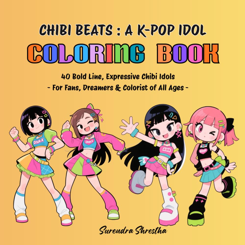 **Chibi K-Pop Idol Coloring Book**: *"50 Bold-Line, Easy-to-Color Illustrations — Perfect for Kids & K-Pop Lovers!"*