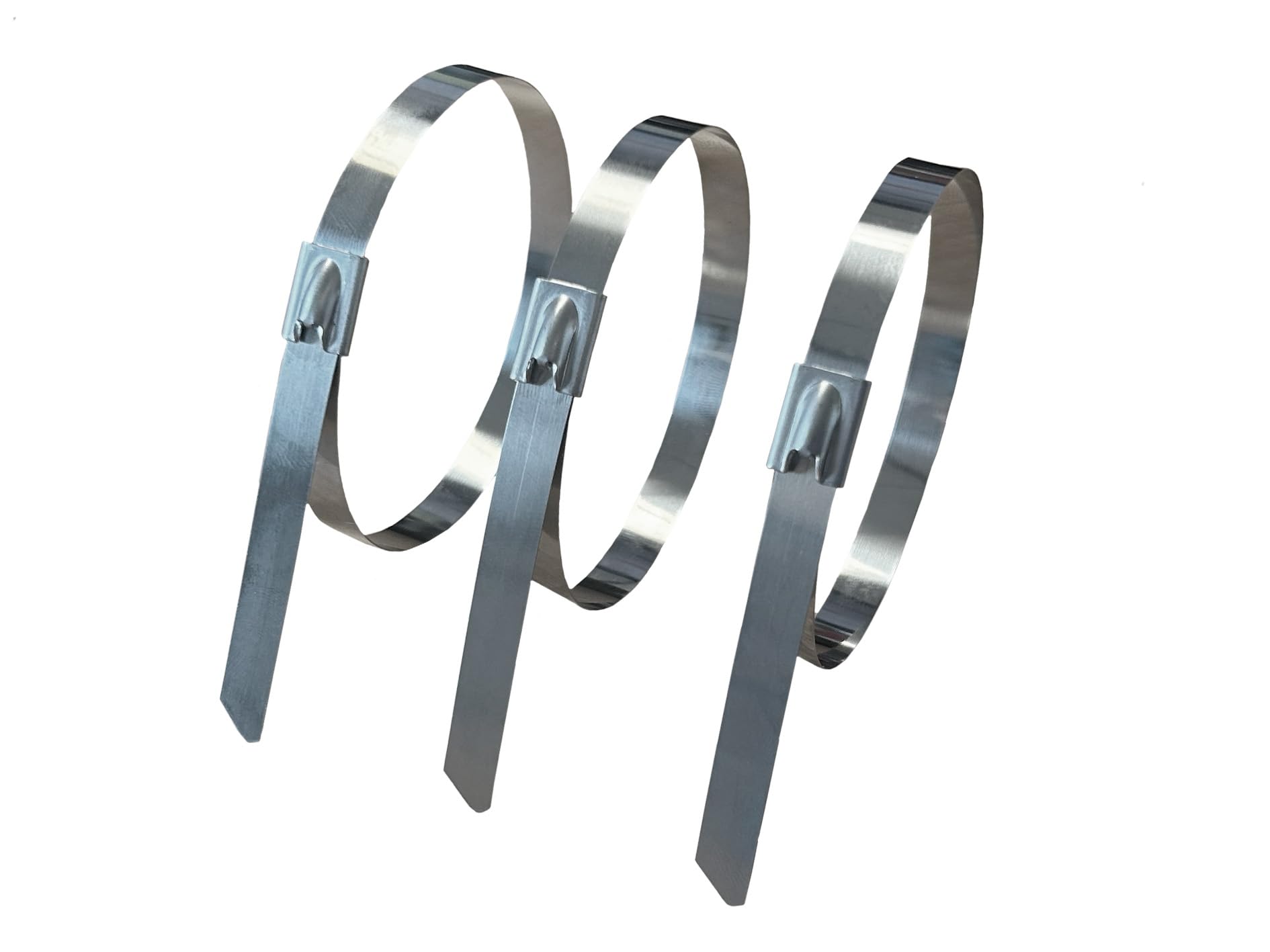 Fascette per cavi in acciaio inox, 3000 mm x 7,9 mm, argento metallizzato, confezione da 25 pezzi, chiusura a sfera autobloccante