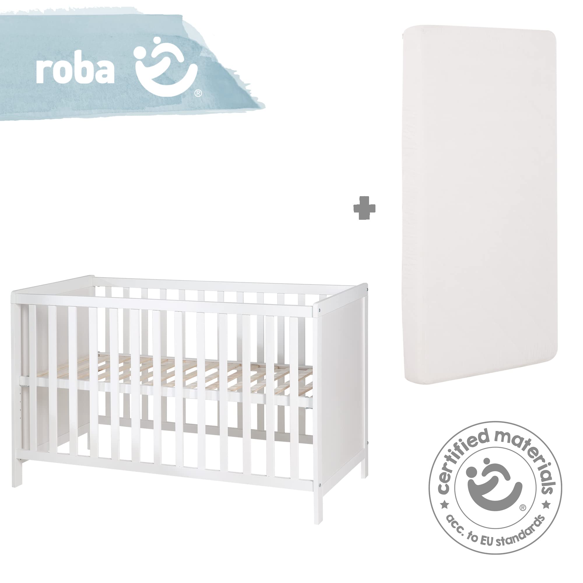 roba Lettino Co-sleeping 2 in 1, 60 x 120 cm, Rete a Doghe + Inserto, Trasformabile in Lettino Indipendente, Regolabile in Altezza, 5 Barre Rimovibili, Legno Laccato Bianco