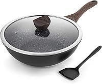 Kordisen 12 Inch Nonstick Wok with Lid - Granite Stone Coating, Induction Compatible, PFOA-Free Stir Fry Pan for All Stovetops