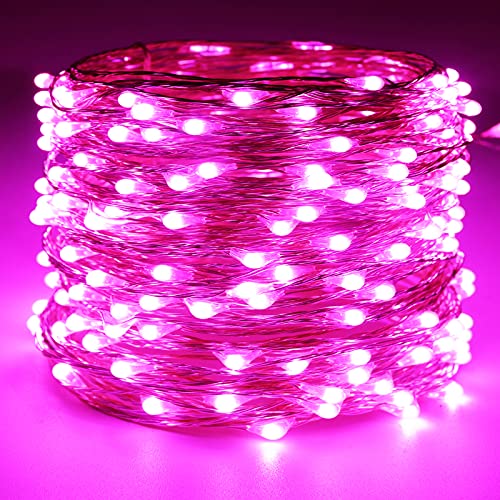 Image of RUICHEN Silver Wire 66 Ft 200 LED USB Fairy String Lights with On /Off Switch (Pink)