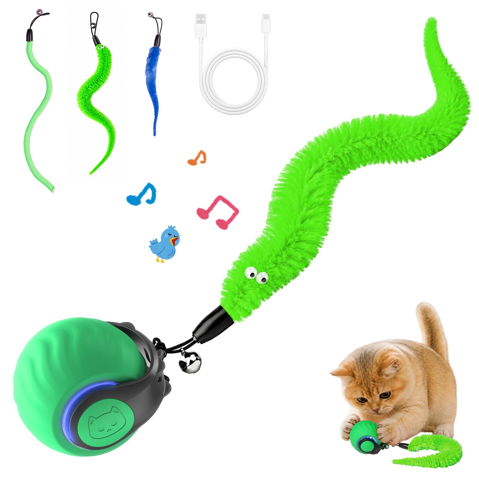 Interactive Cat Toys with Bird Sounds & 6 Speed Modes for Indoor Cats Play