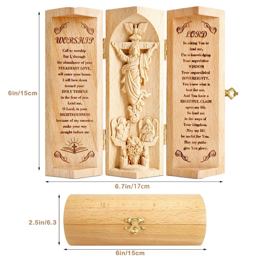 Estatua de Jesús de madera cilíndrica abierta para decoración miniatura 6