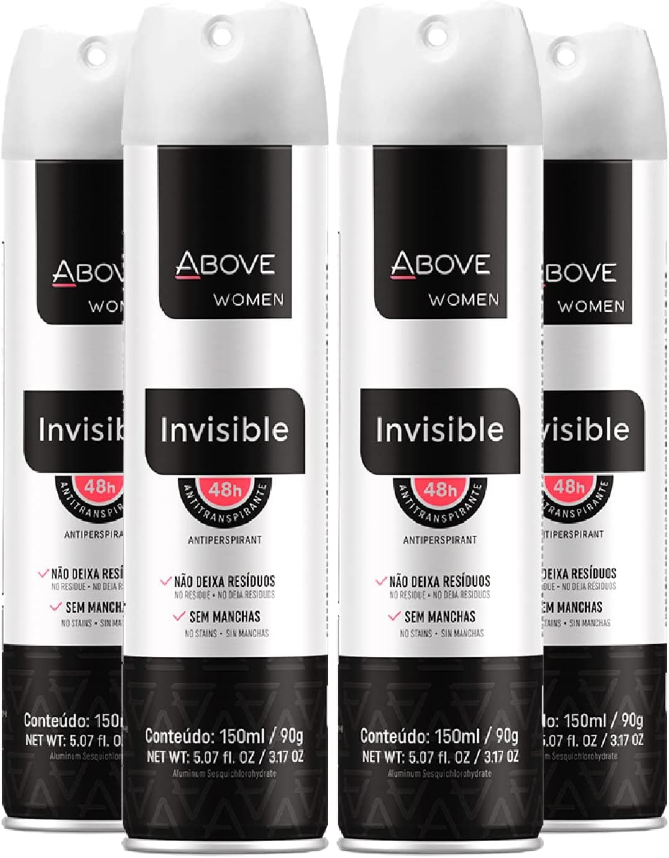 Above Deodorant Women Spray (Invisible) - 48 hours Deodorants & Antiperspirants Spray for Women - Dry & NO White marks-Vegan- Cruelty Free, NO Alcohol, Triclosan- 3.17 oz - Pack of 4