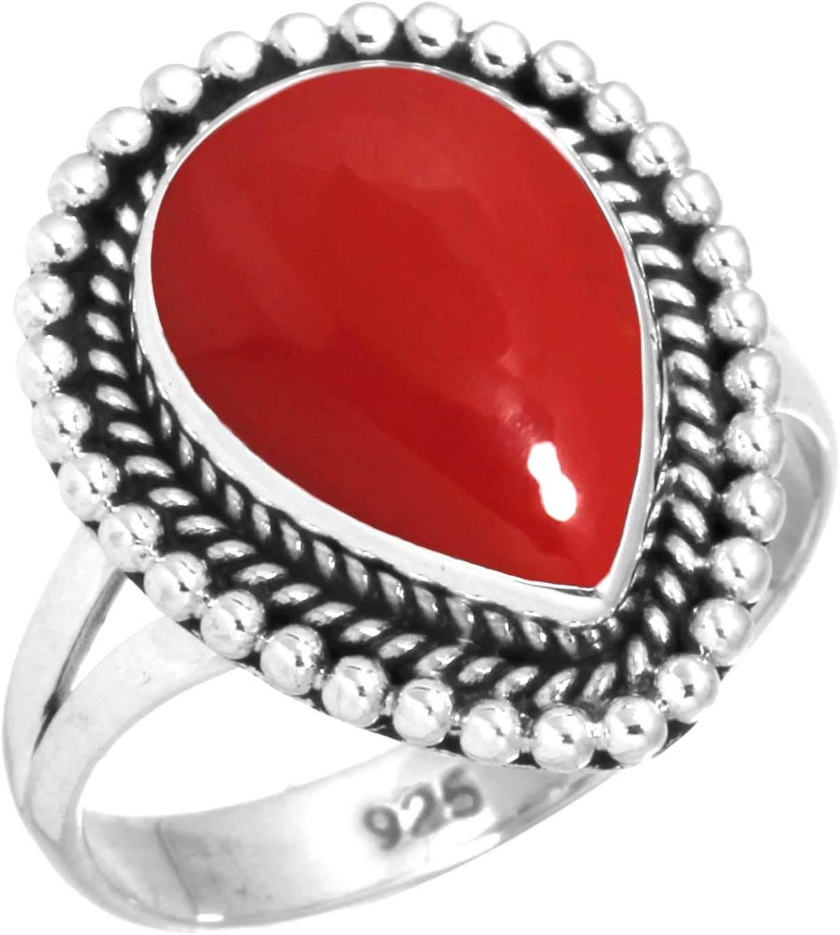 Handmade Genuine 925 Sterling Silver Ring Natural Gemstone Agate, Garnet, Amber, Rose Quartz Pear Boho Jewelry For Women