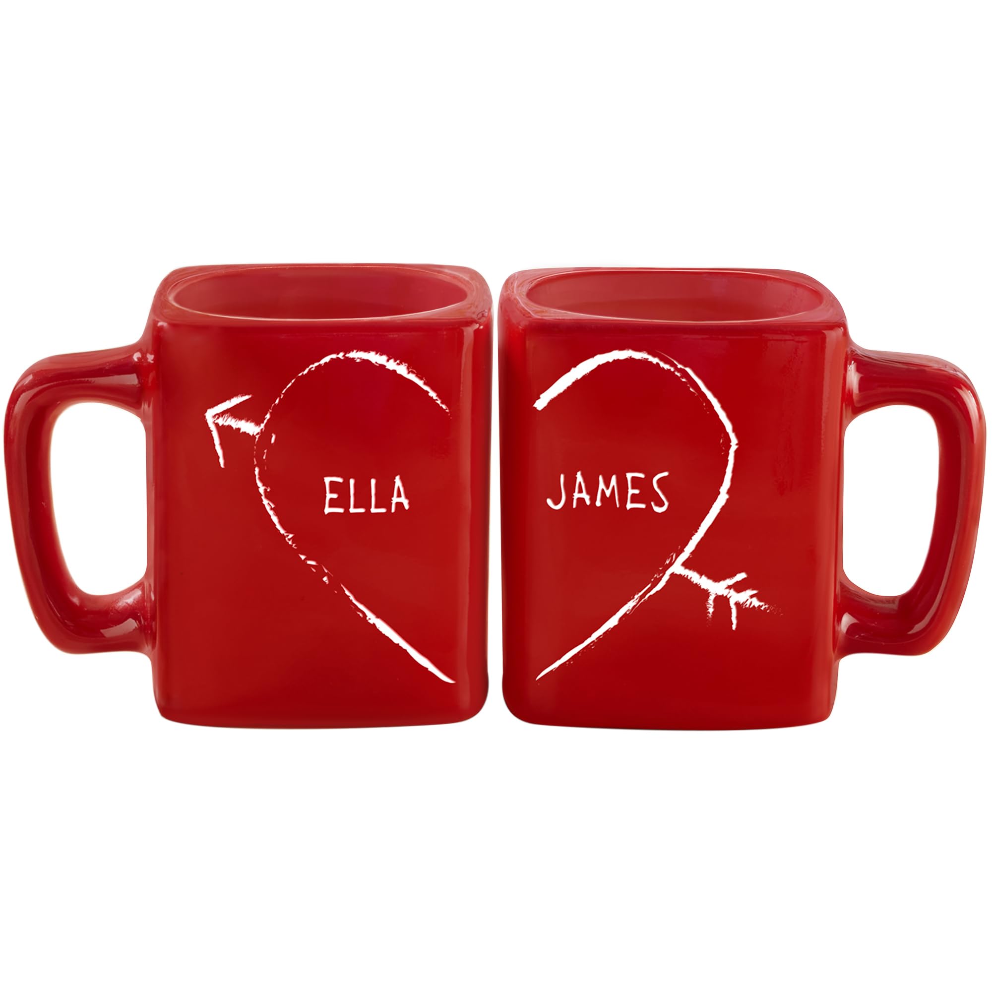 Let's Make Memories Personalized Mug Set - For Valentines Day - For Couples - For Anniversary - For Wedding - Ceramic - Set of 2 - Square - Half Heart Design