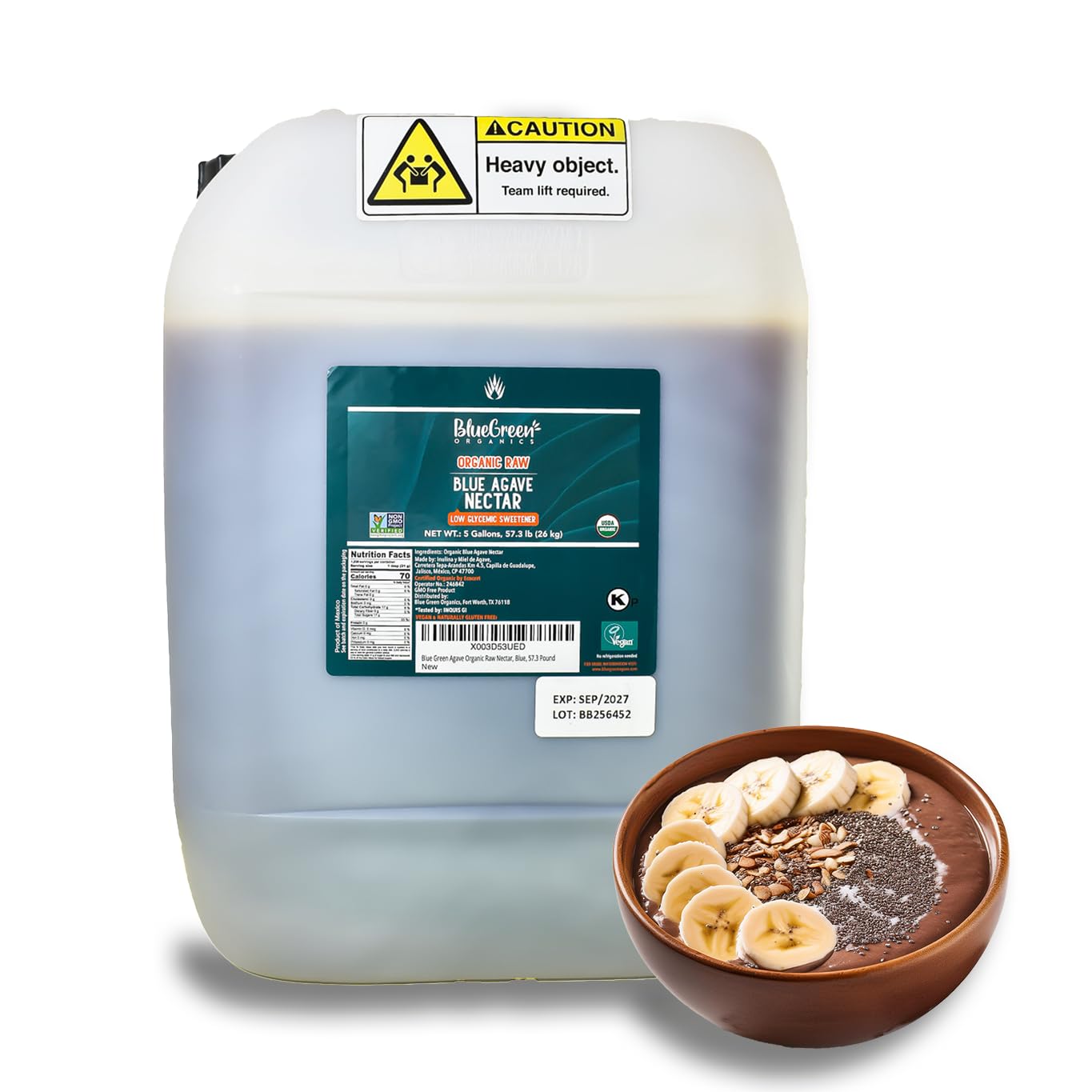 Sponsored Ad - BLUE GREEN ORGANICS, Agave syrup, Agave, Gluten Free, Organic, Sweetener, coffees, pancakes or any baked good, Family-friendly, For restaurants, Sugar substitute, Raw, 57.3 Lb