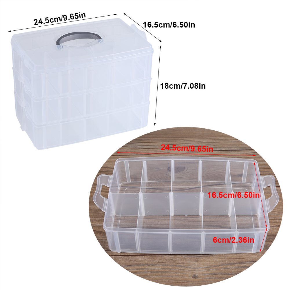 Anstore Knutseldoos met compartimenten, 3-laags en 30 vakken, transparante stapelbare plastic box-organizer met handvat, praktische sorteerdoos voor knutselen, sieraden, speelgoed, naai-accessoires