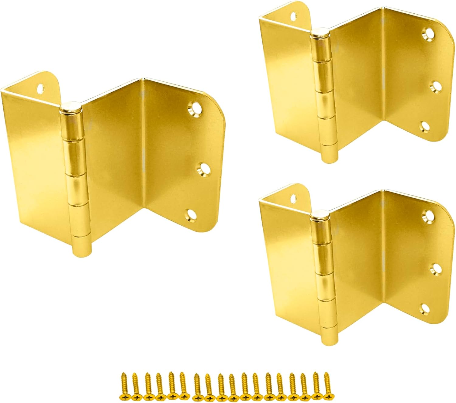 QCAA Heavy Duty 3.5" Swing Clear Offset Door Hinge Loose Pin, 5/8" Radius, Expandable Door Hinge, Brass, Made in Taiwan, 3 Pack