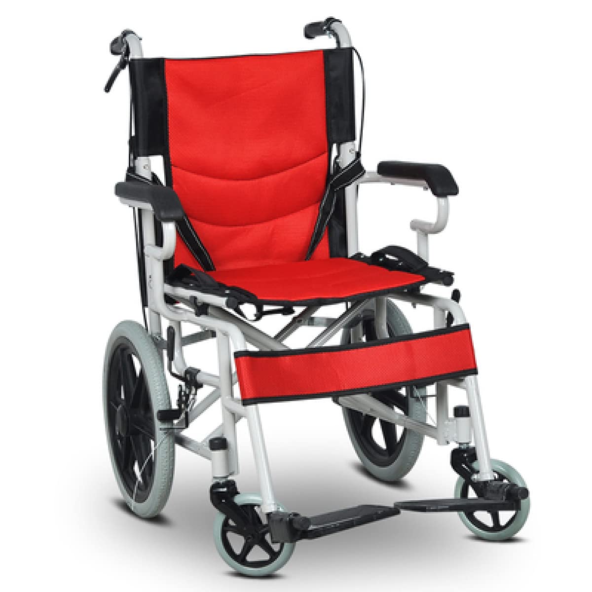 SXSLTSA Folding Travel Household Mobile Portable Wheelchair Attendant-Propelled Travel Chair with Foldable Backrest and Footrests for Elderly and Handicapped (Red)