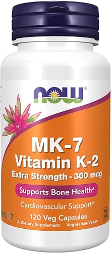 NOW Suplementos, MK-7 Vitamina K-2 300 mcg, Apoyo Cardiovascular*, Apoya la Salud Ósea*, 120 Cápsulas Vegetales