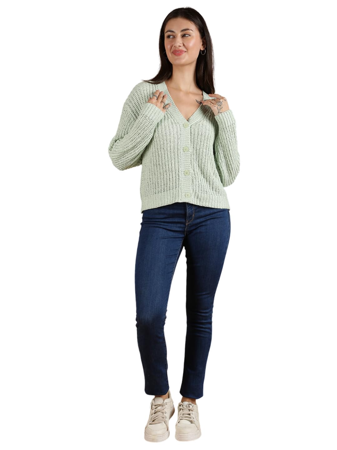 kotty Women's Solid Woolen Cardigan Stylish Long Sleeve Sweaters-picture-33