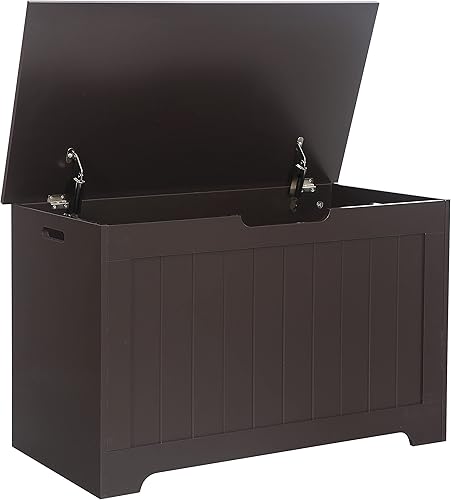ZENY - Banco de almacenamiento para niños, de madera, con 2 bisagras de seguridad, color marrón