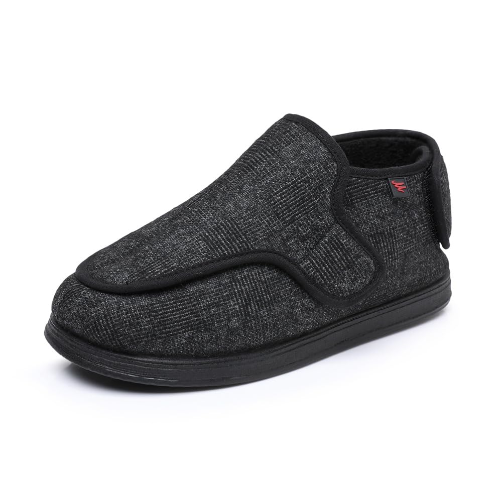 Winter Warm Diabetic Slippers, Rubber Sole Extra Wide Width Elderly Boots Closed Toed Arthritis Edema Slippers for Ladies