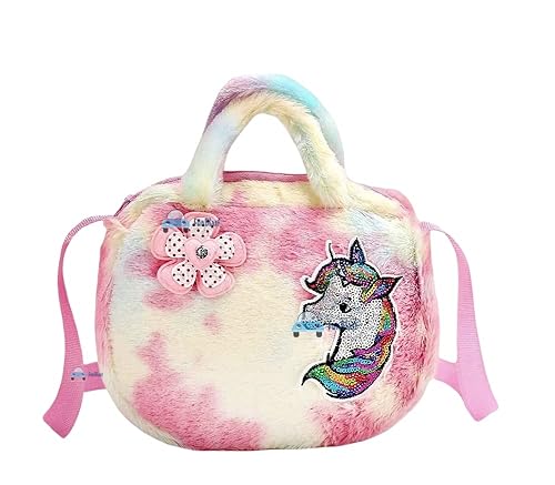 FunBlast Unicorn Bags for Girls, Unicorn Fur Sling Bag, Stylish Soft Fur Unicorn Bag for Kids, Coin Bag for Girls, Teens, Women (Multicolour)