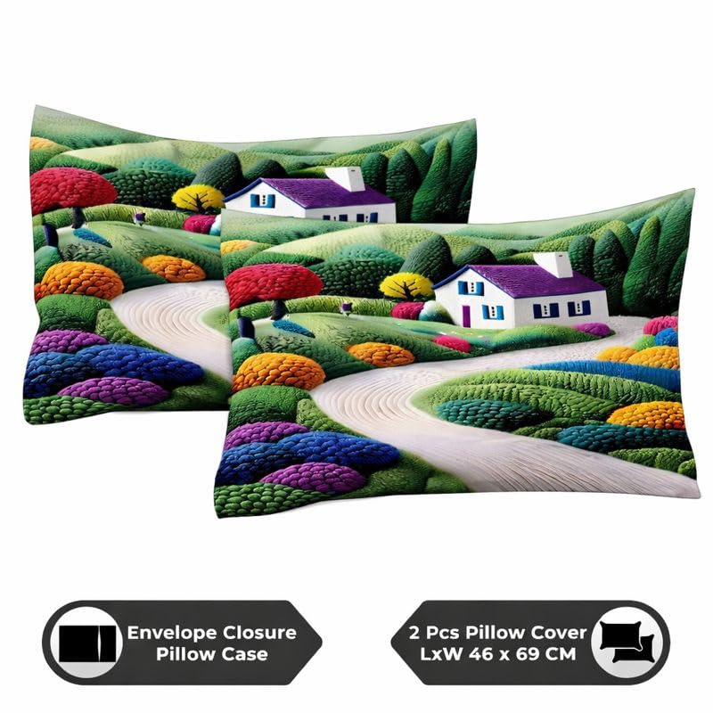 Image of Akshya Glace Cotton 7D Double Bed Sheet - Wrinkle-Free 300 TC King Size Bedsheet (90x100) with 2 Pillow Covers for Daily Use Multicolor Home Print