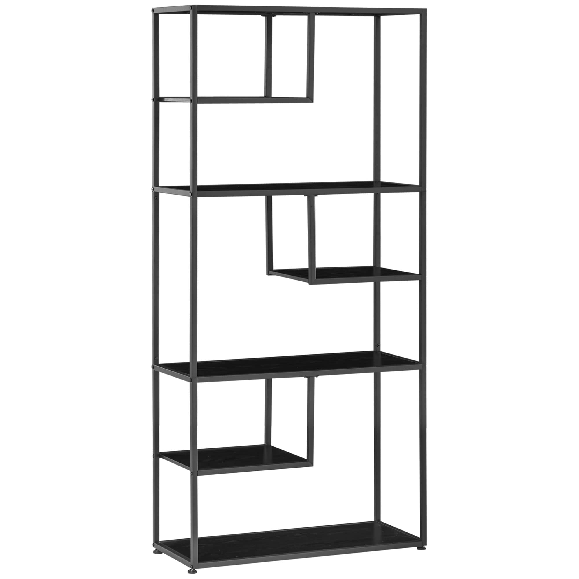 Homcom Black 7-Tier Industrial Shelf, Living Room Book & Display Rack In