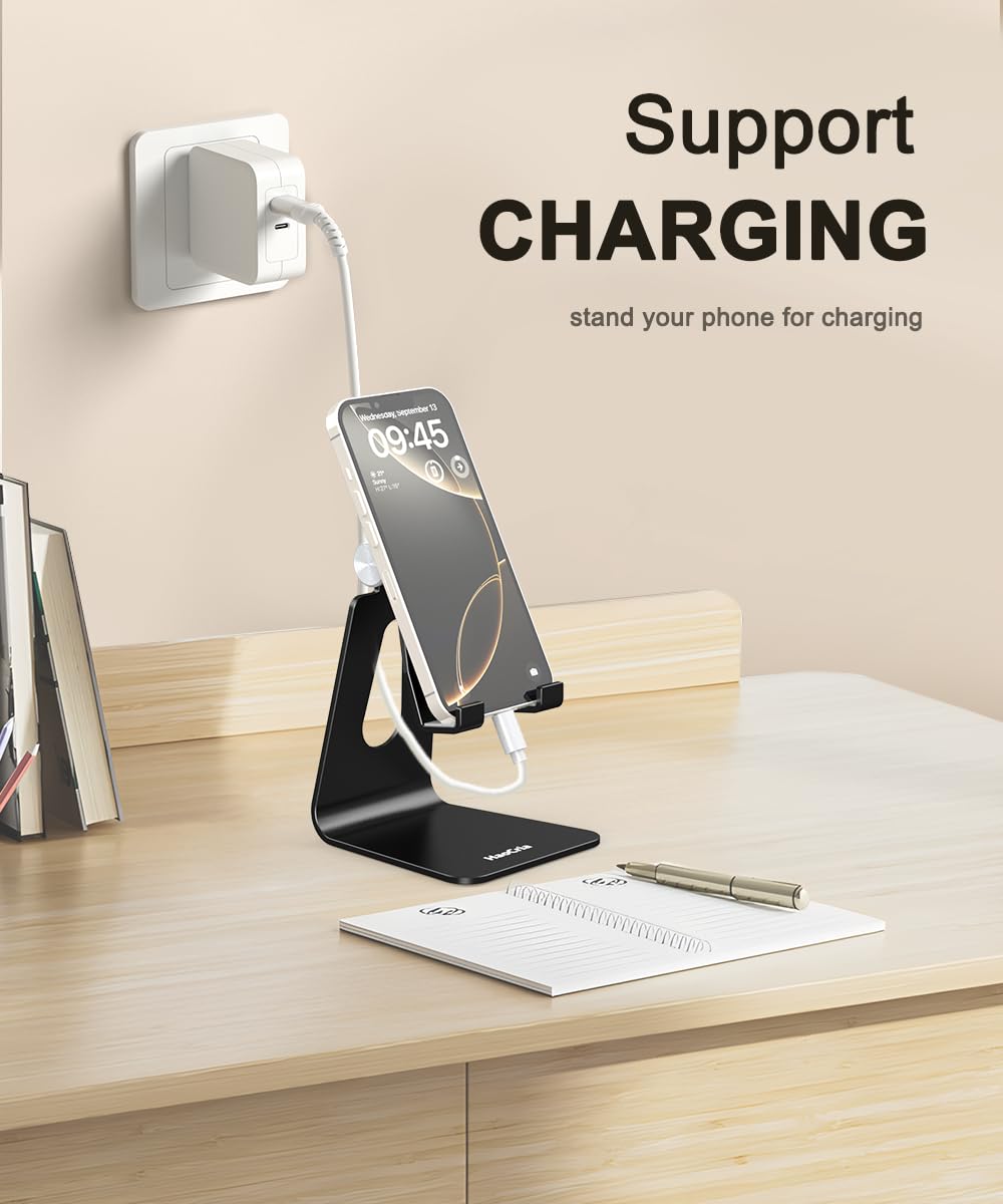 Soporte de teléfono celular para escritorio: soporte ajustable para teléfono, base, soporte de escritorio para iPhone 16, 15, 14, Plus, Pro, Pro Max, 13 12 x XS, teléfonos de 4 a 8 pulgadas,