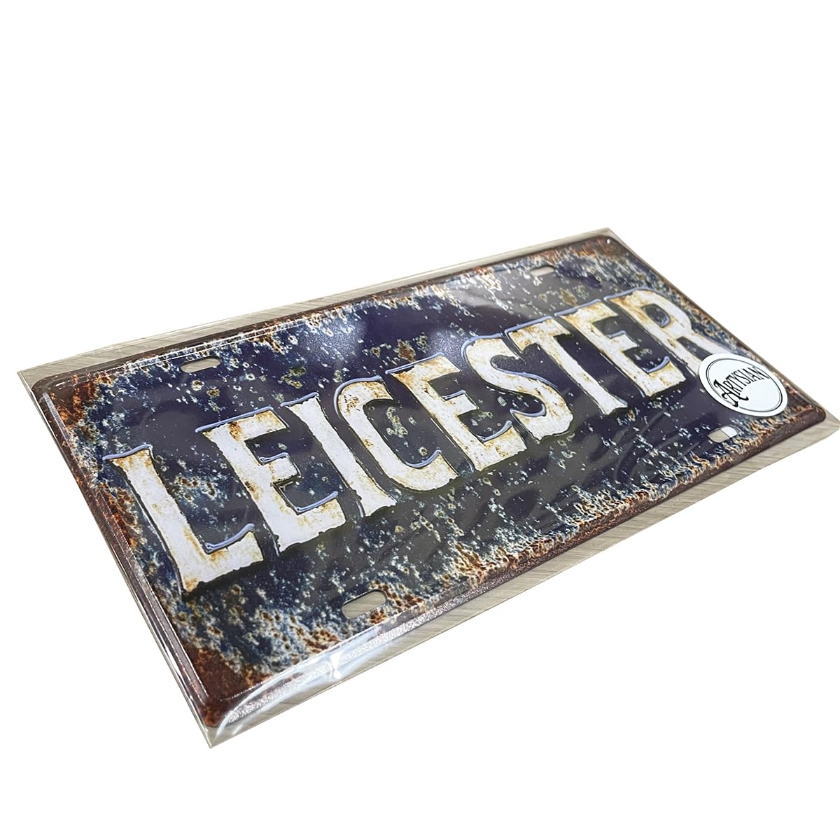 LEICESTER Vintage Metal Sign Retro Tin Plaque | Rustic Wall Art Home Bar Pub Café Decoration 30x15cm