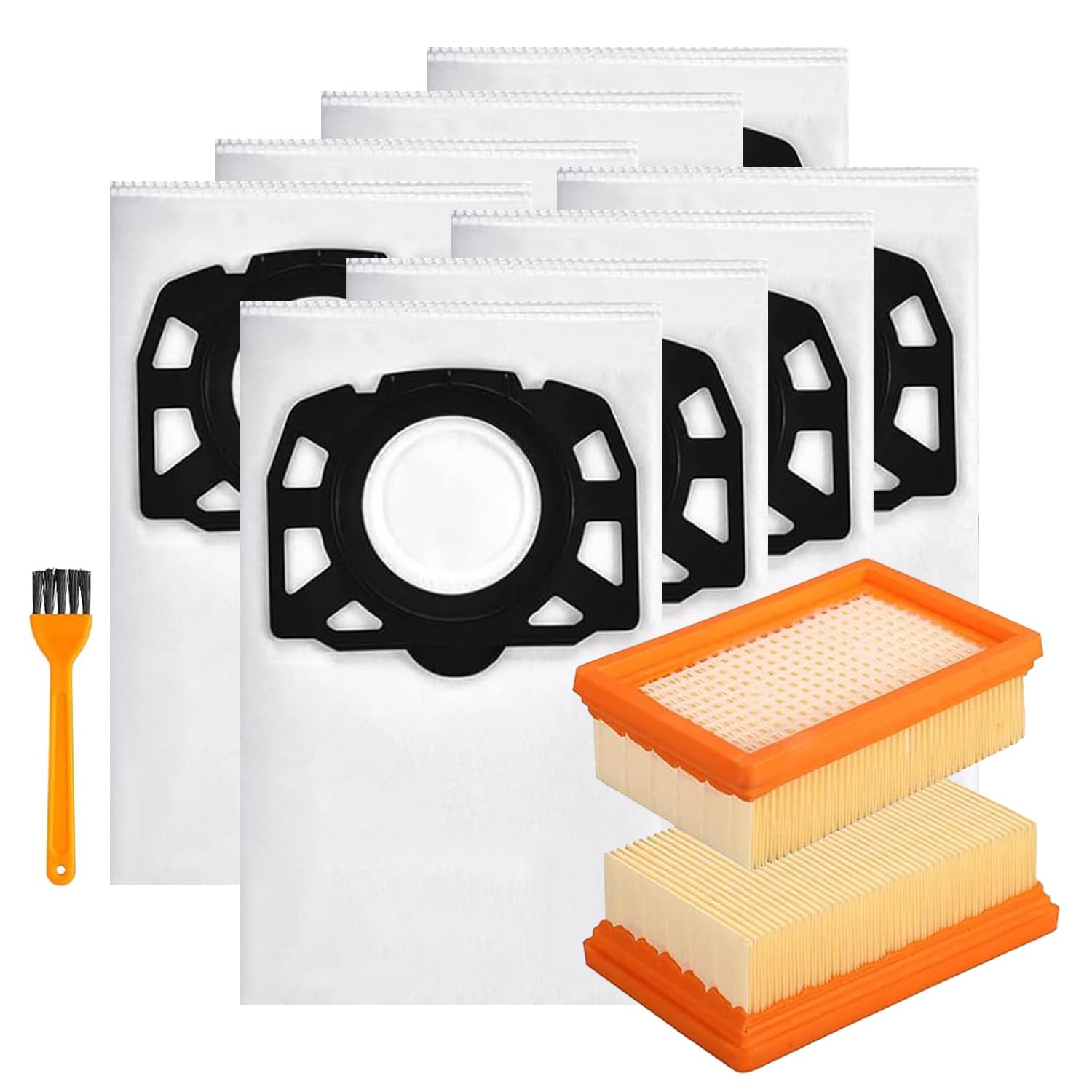 Worki do odkurzacza i filtr HEPA zestaw do Kärcher WD4 WD5 WD6 MV4 MV5 MV6 WD5P WD6P WD6P – kompatybilny z Kärcher KFI 487, KFI 4410 akcesoria do odkurzacza na mokro i sucho (8 worków + 2 filtry HEPA)