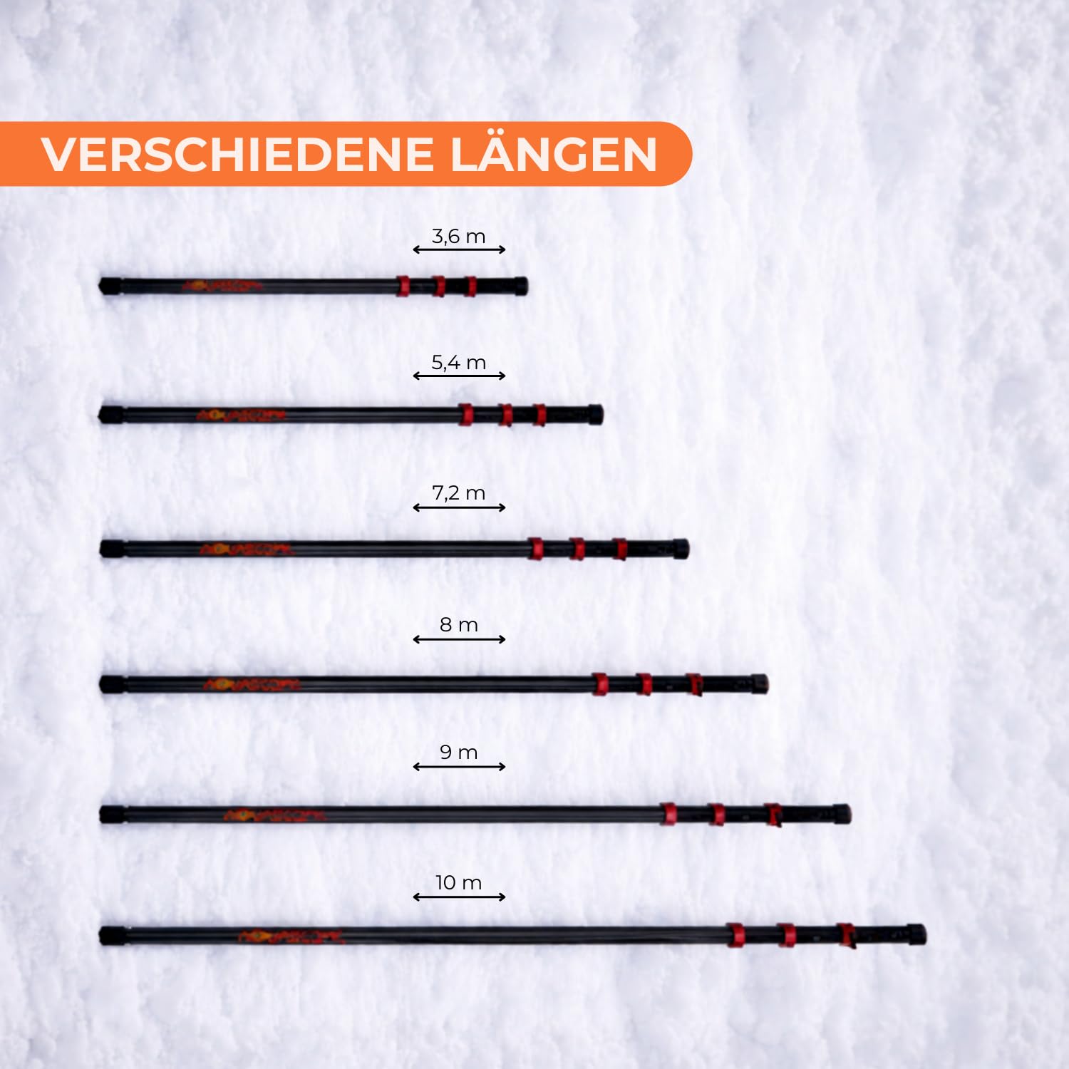 Aquascopic Aluminium Teleskopstange 8 m mit Schneeräumer & 5-Flächenbürste – Profi Set für sichere Schnee- & Schmutzentfernung auf Solaranlagen, Fenstern, Fassaden & Dächern