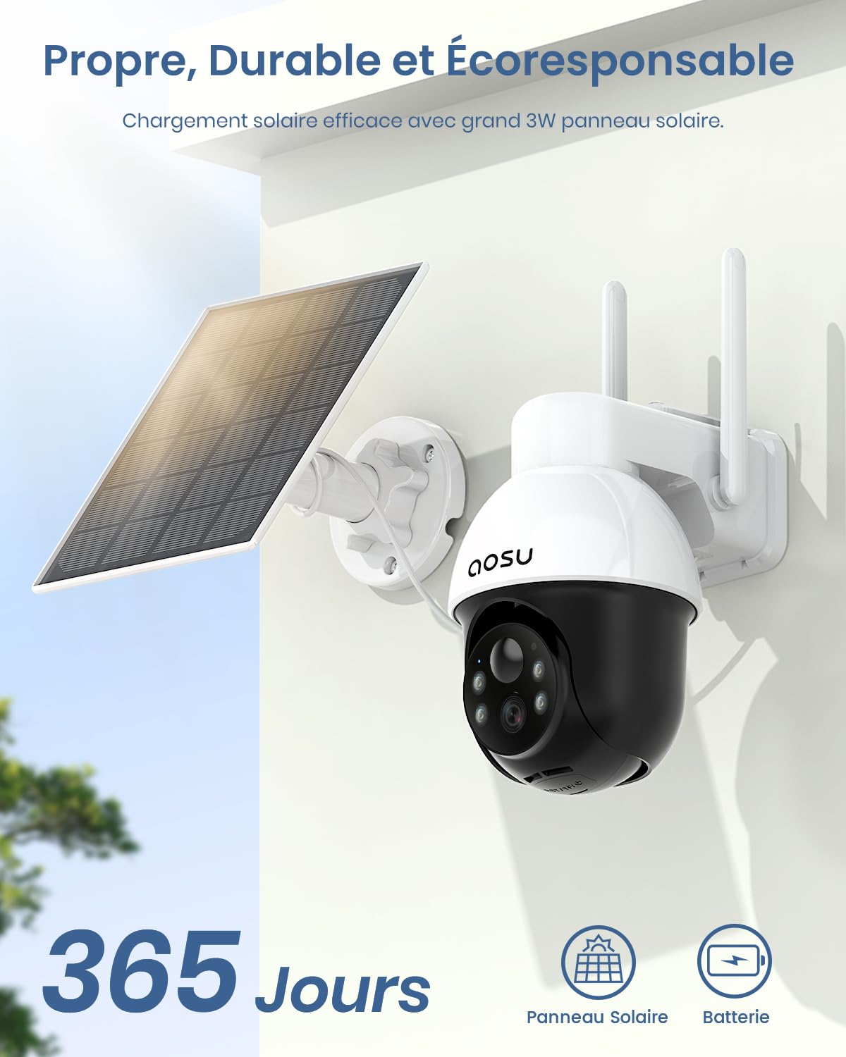 aosu 2K 3MP Camera Solaire Extérieur WiFi Surveillance 360° PTZ Suivi Automatique Vision Nocturne Alarme Audio Bidirectionnel