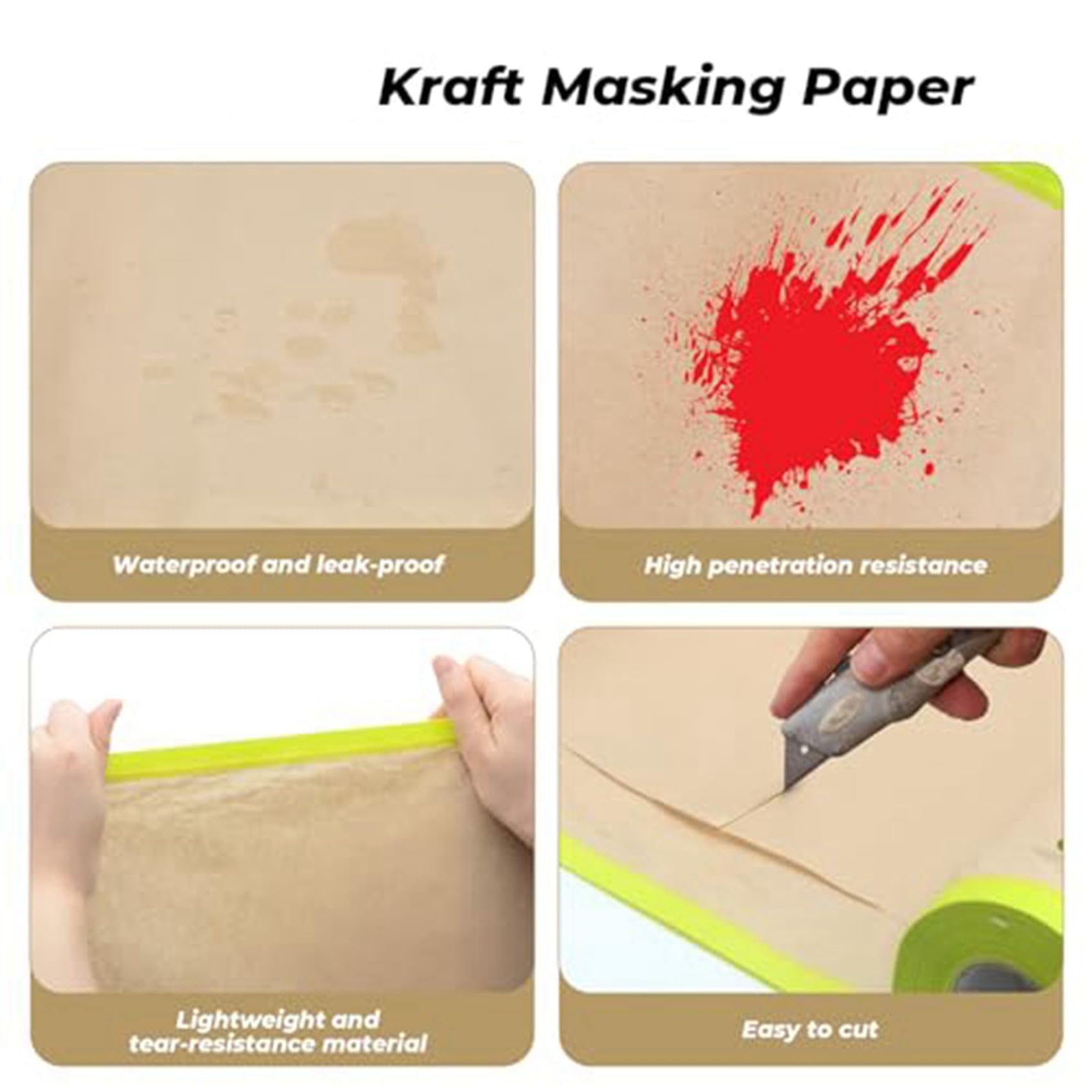 Carta per Mascheratura Pre-Nastrata per Pittura, Carta per Mascheratura per Pittura da 18 Pollici X 50 Piedi, Carta per Pittori con Nastro e Drappeggio, (9 Rotoli)