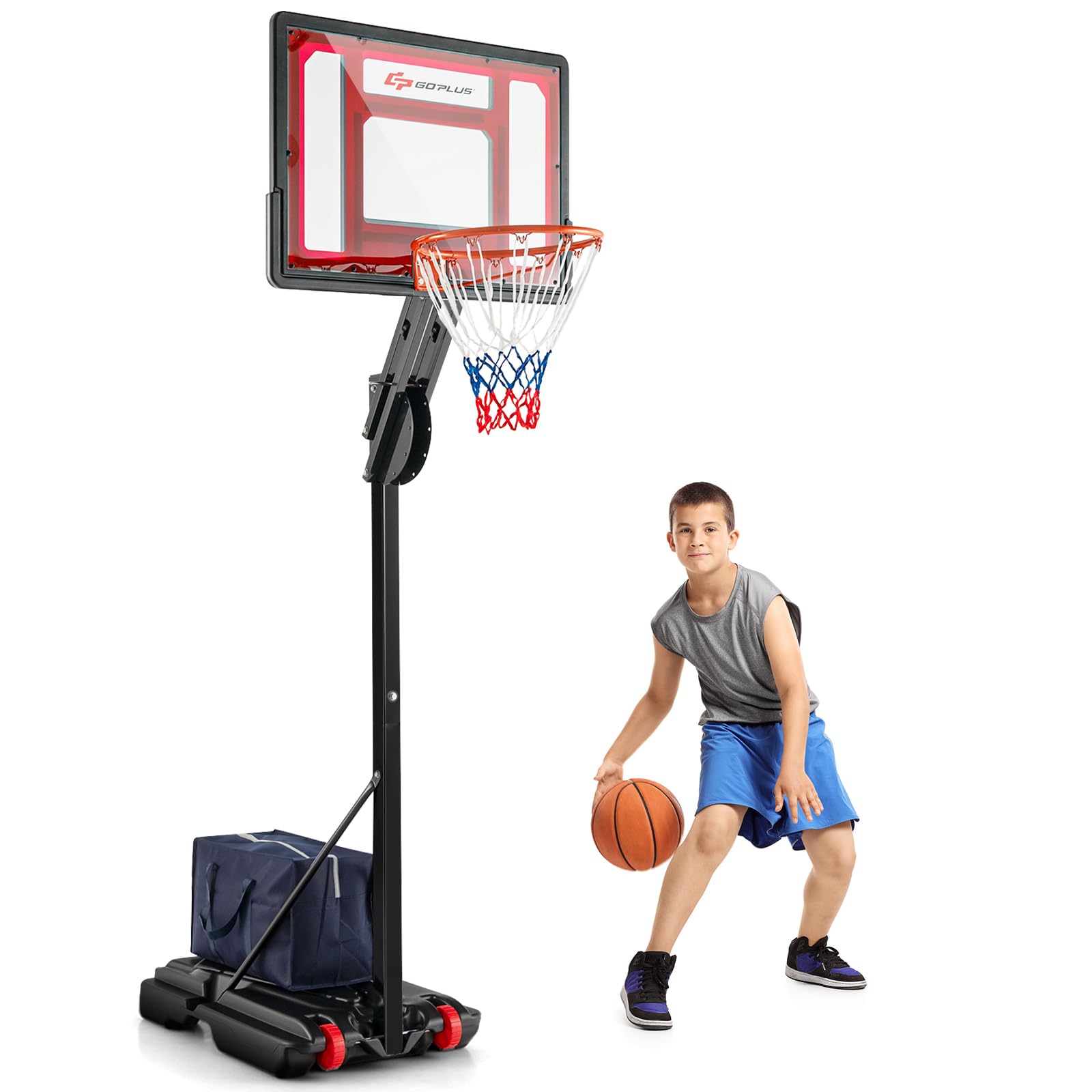 KOMFOTTEU Panier de Basket-Ball en PE et PVC pour l'Extérieur, 10 Niveaux de Hauteur réglables 155-310 cm, Support de Basket-Ball Portable Mobile, Base de Basket-Ball, pour Enfants et Adultes