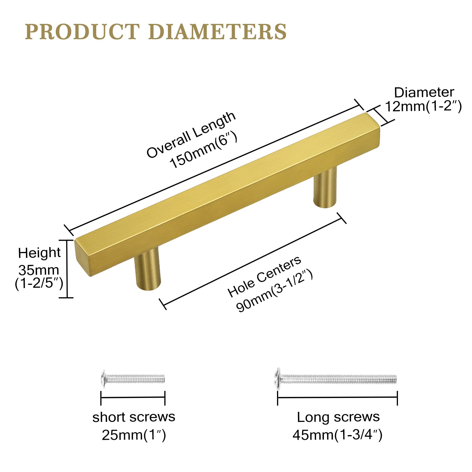 GOLDENTIMEHARDWARE 30 Pack Gold Cabinet Handles,3 1/2 Inch Brass Cabinet Pulls for Cabinets and Drawer,Brushed Gold Dresser Handles,Modern Square Drawer Handles,6 Inch Overall Length
