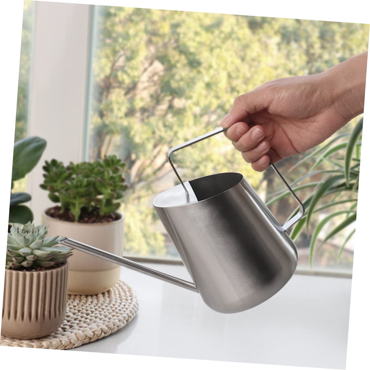 Abaodam 2 Stück Gießkanne aus Edelstahl Anlage Gießkanne groß Zimmerpflanze Garten Hydro inoxlm giesskanne Wasserkocher aus Metall für zu Hause Rostfreier Stahl Silver