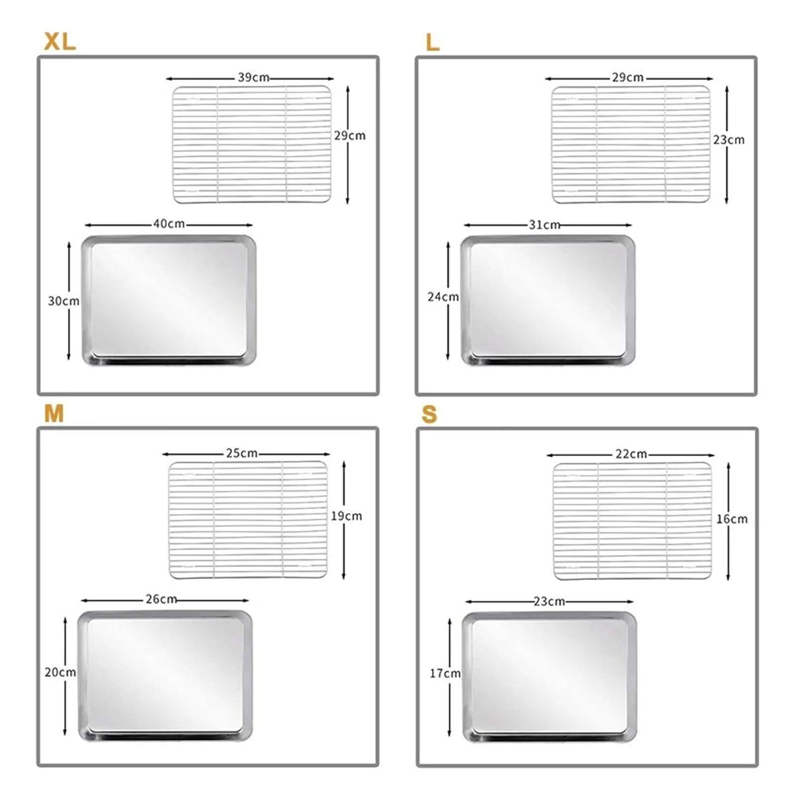Rechteckige Grill-/Plätzchenbackform aus Edelstahl mit herausnehmbarem Abkühlgitter, Küchenhelfer, antihaftbeschichtetes Tablett, ofengeeignet(M set)