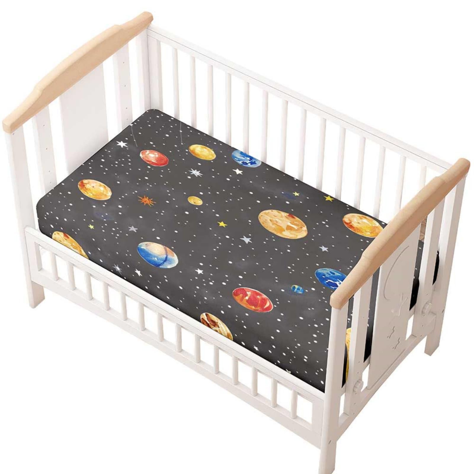 Odot Cot Bed Fitted Sheet, Moses Basket Fitted Sheet 3D Cartoon Planet Pattern Soft Microfibre Crib Bedsheets Bassinet Bedsheet Mattress Protector for Kids Boy Girl (Shining Stars,80x160cm)