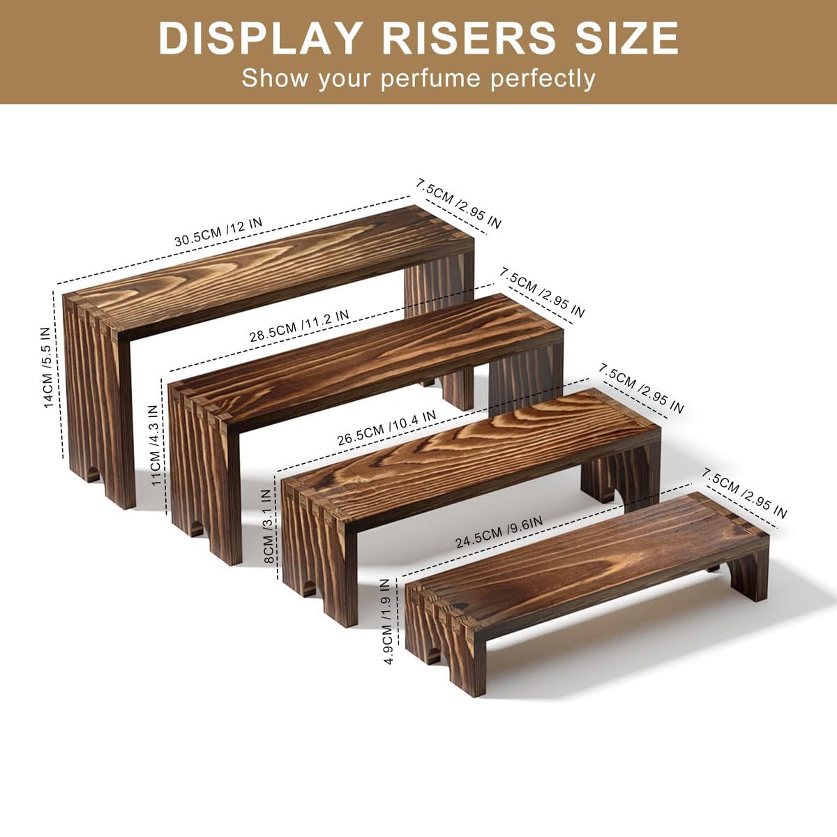 4 Tier Display Ständer, Holz Regal Organizer Tortenständer für Cupcakes, Schreibtischständer Präsentationsständer für Figuren Buffets Desserts Nagellack Gewürz Kosmetik