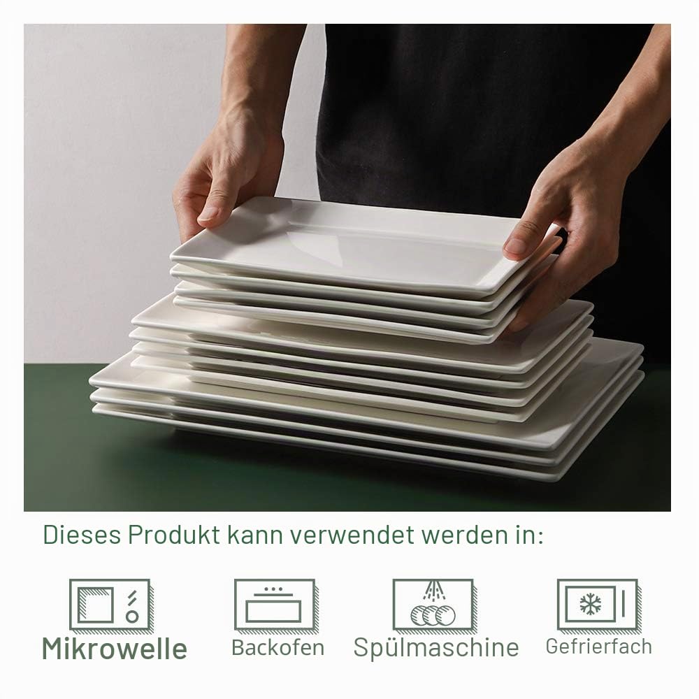 DOWAN Servierplatte Porzellan, 30,5 x 15,2 cm Rechteckige Servierplatten, Servierteller für Dessert, Vorspeisen, Fleisch, Fisch, Sushi, Gericht usw, Rechteckige Teller 4 Stück, Soft White