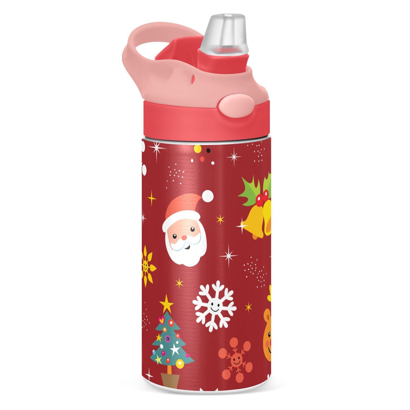 ALAZA Christmas Reindeer Santa Kids Water Bottles with Lids Straw Insulated Stainless Steel Water Bottles Double Walled Leakproof