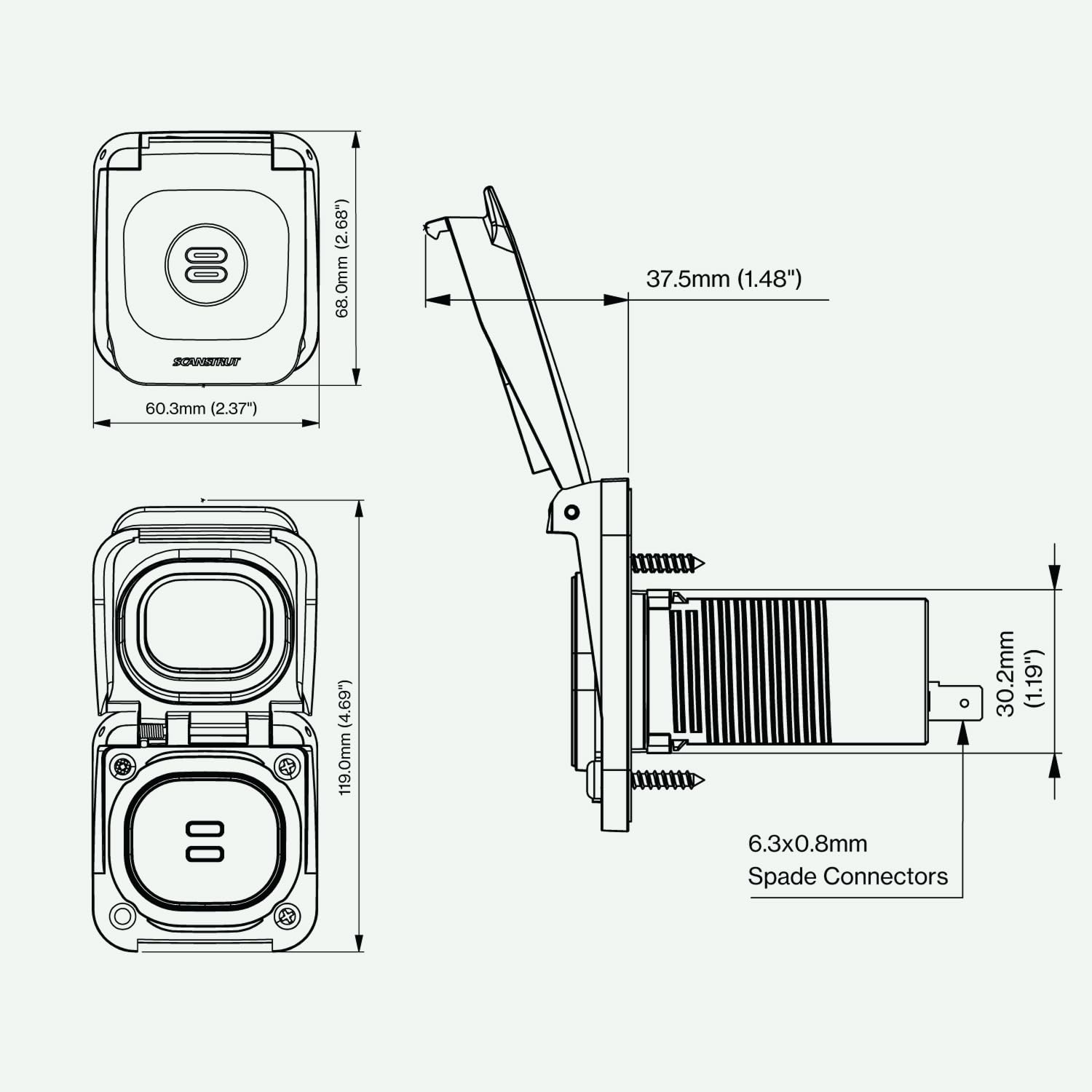 Scanstrut SC-V-USB-01 Ventura Series Dual USB-C Buchse