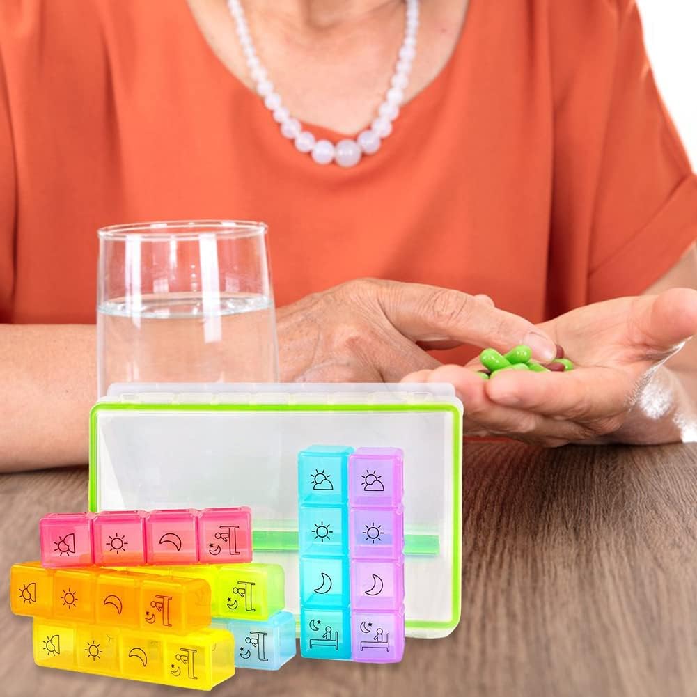 organizador de pastillas diario, 7 Días 4 Compartimentos 7 Días Mañana Mediodía Tarde Noche 7 Días Caja de Medicamentos Tabletas Caja Semanal con Compartimentos Grandes for Medicamentos, Vitaminas, Ac