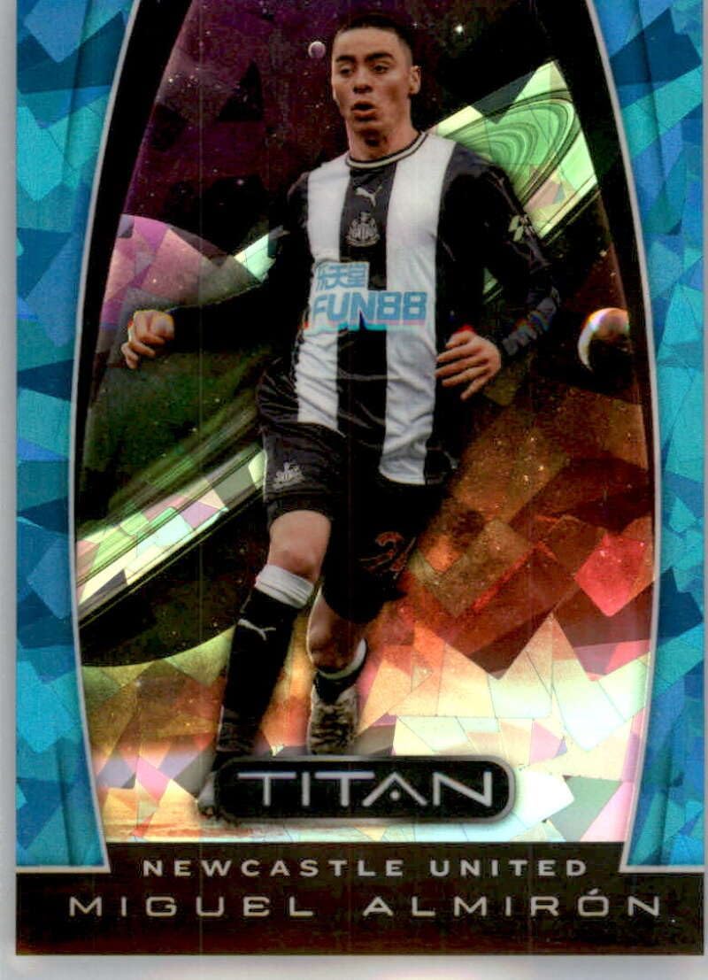 2019-20 Panini Chronicles Titan Blue Ice #13 Miguel Almiron SER/99 Newcastle United Soccer Card in Raw (NM or Better) Condition