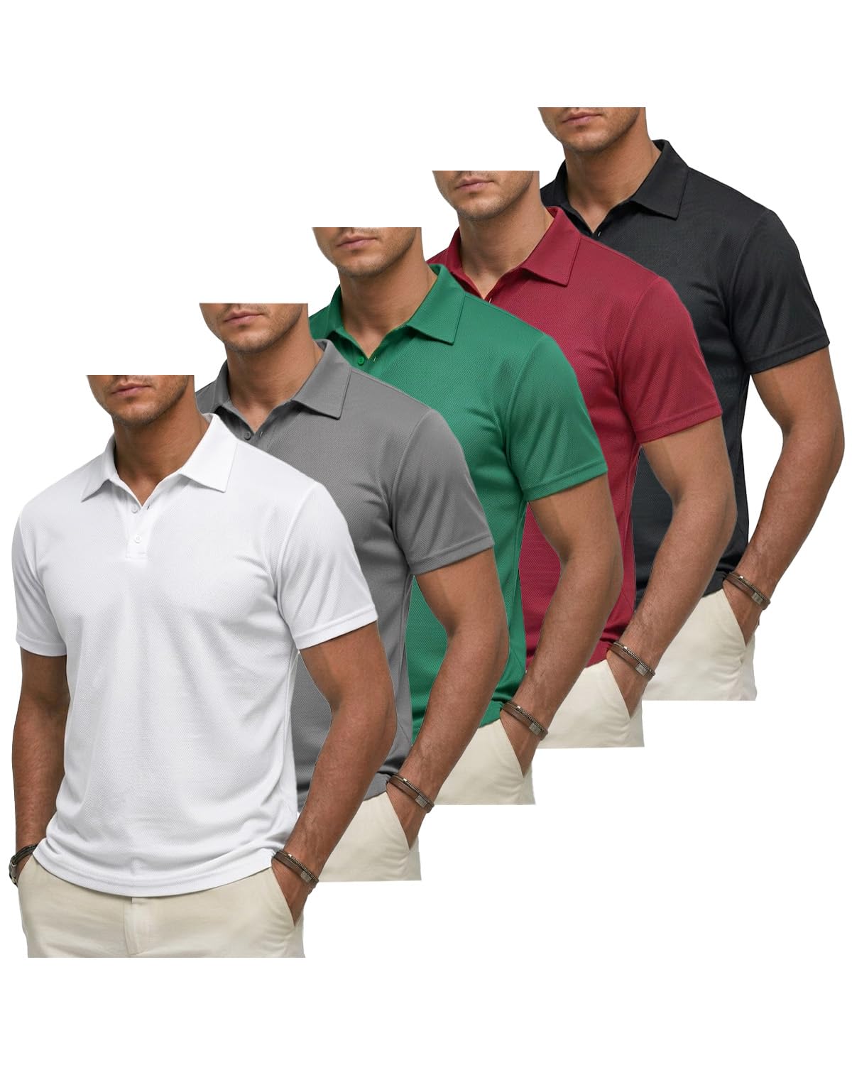 Liloak Pack de 3 Polos de Manga Corta para Hombre, Transpirables, para Oficina, Ocio, Uso Diario