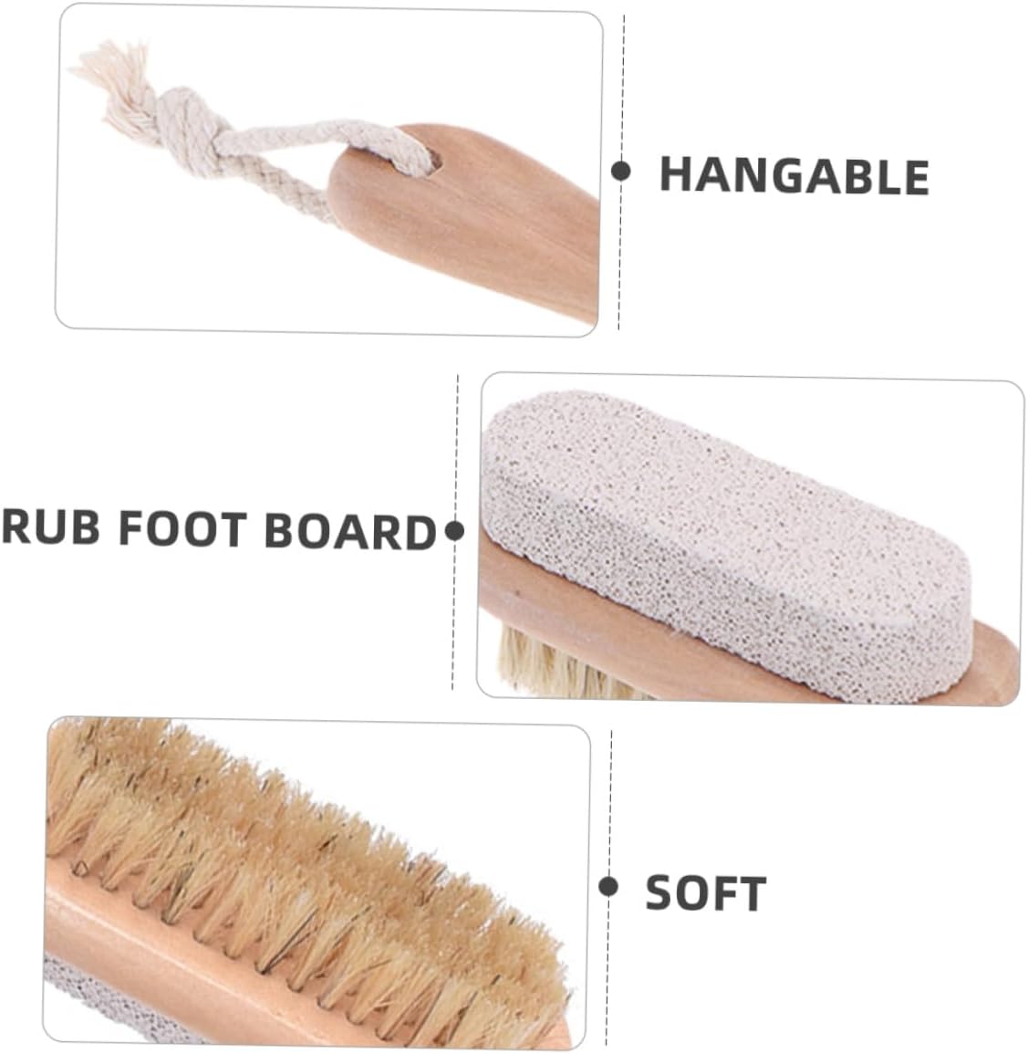 Alipis 3pcs Double-Sided Foot Scrubber Set with Pumice Stone and Boar Bristle Brush, Wooden Handle Dead Skin Removal Tool for Men’s Foot Care and Shower Exfoliation