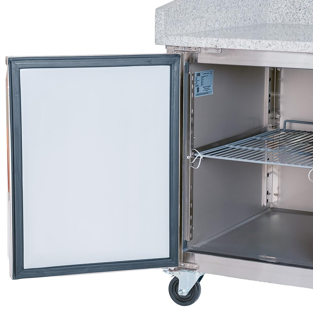 Cleiton Romux® Mesa Pizzera Refrigerada de Preparación de 2 Puertas de 150x80 cm con Superficie de Trabajo de Mármol | Mesa Refrigerada Pizzas