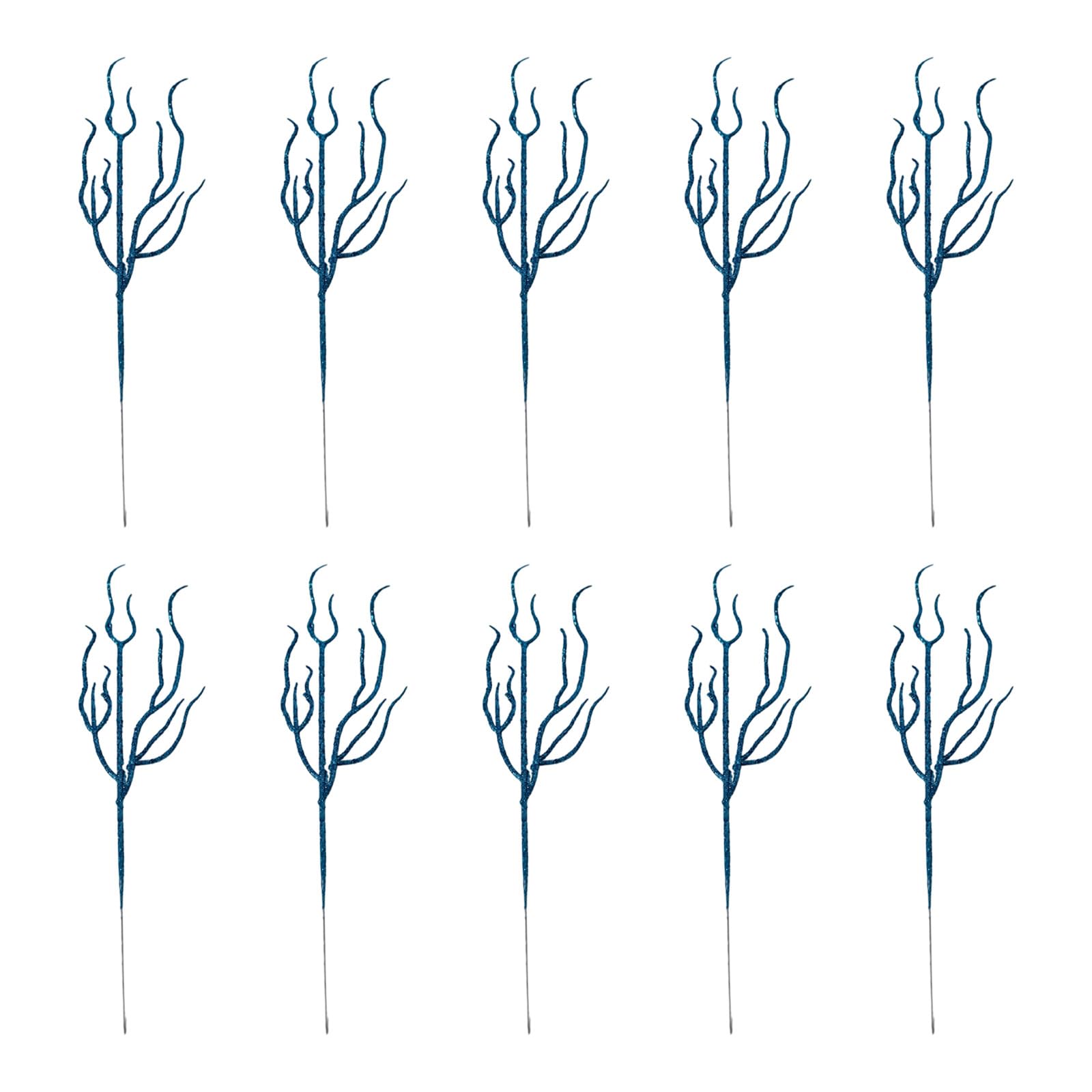 Xitea Lake-Blue Pack Of 10 Realistic Artificial Flower Stems, Artificial Dried Branches, Glittering Picks For Christmas And Wedding Decoration, Plastic Flower Stems