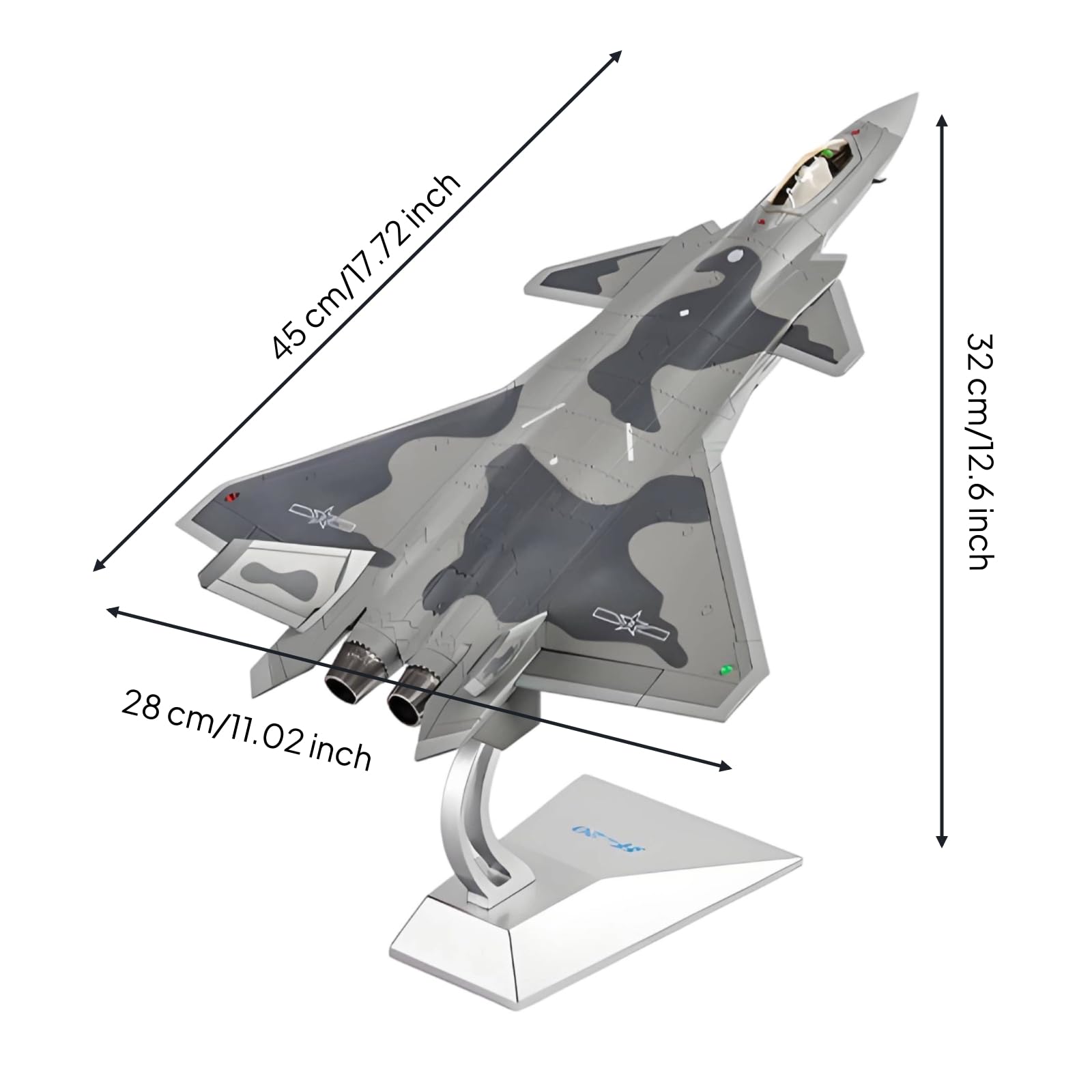 Jiuvaso Aereo Modello da Caccia Miniatura Scultura Maquette Metallo Lega con Supporto Verticale Linee Stampate Profilo Adatta per Collezionismo Decorazione Interni Ufficio, Mimetico