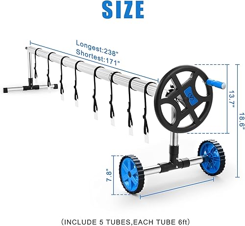 Miniatura 3 de Juego de carrete de cubierta solar para piscina de 18 pies, rodillo, manta solar, mesa giratoria de moda, azul