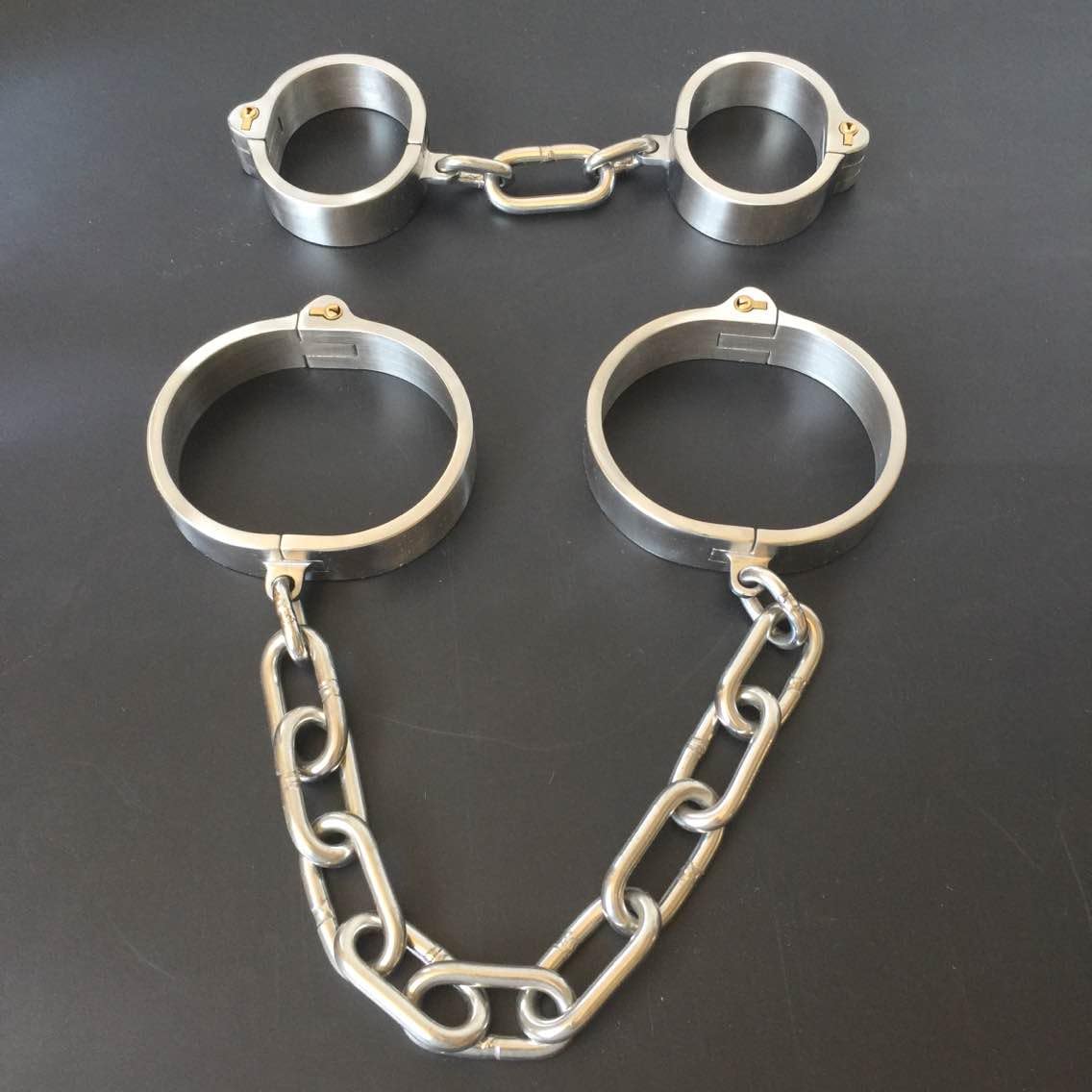 Menottes/Colliers/Menottes aux chevilles BDSM bondage sex toys, Ensemble de bondage en acier inoxydable, Jouets sexuels pour adultes (Collier+Menottes, femmes)