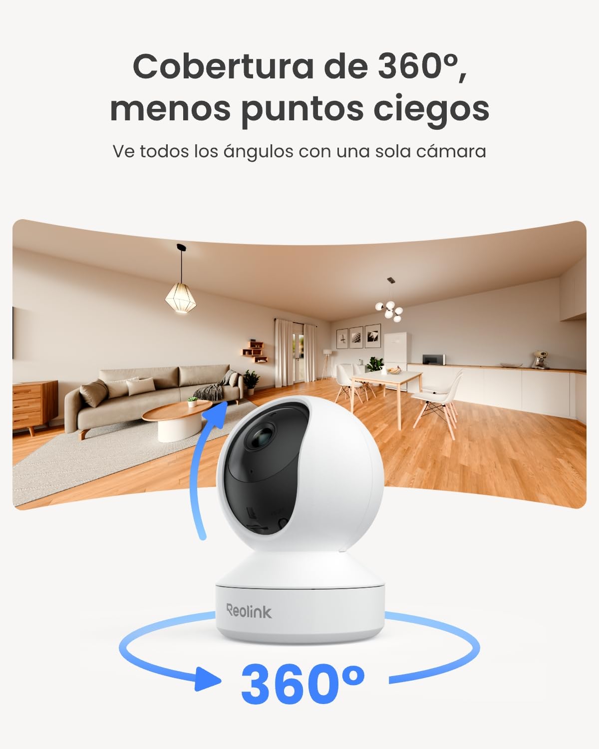 Reolink 2K Camara Vigilancia WiFi Interior, 360° View, Seguimiento Automático, Visión Nocturna, Camara Vigilancia Domicilio WiFi con Detección Inteligente, Audio Bidireccional, Baby Monitor, E1 4MP