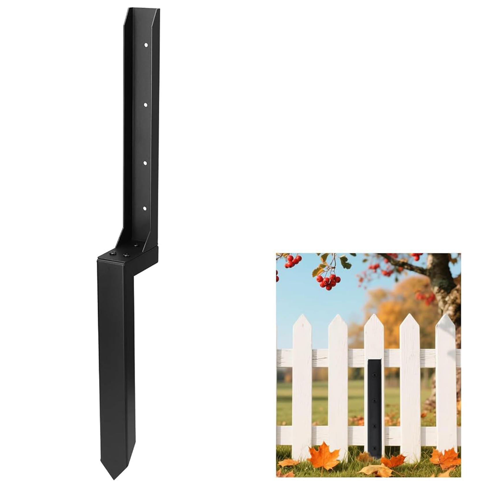GOUZIBHD Fence Post Repair Kit Heavy Duty Ground Spike for Tilted or Broken Wooden Fence Posts,Black Steel Fence Post Repair Stake for Mailboxes Trellis Posts Banners